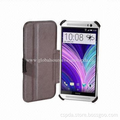 PU Leather Heat Setting Back Standing Mobile Phone Cases for HTC One 2, OEM and ODM Orders Welcomed